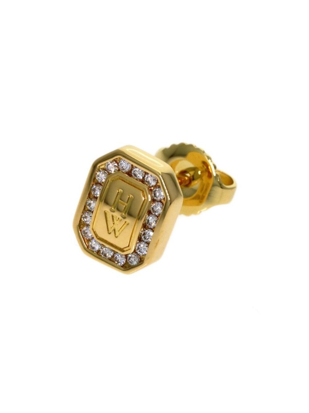 Harry Winston Logo Diamond Single Earrings 18k Yellow Gold